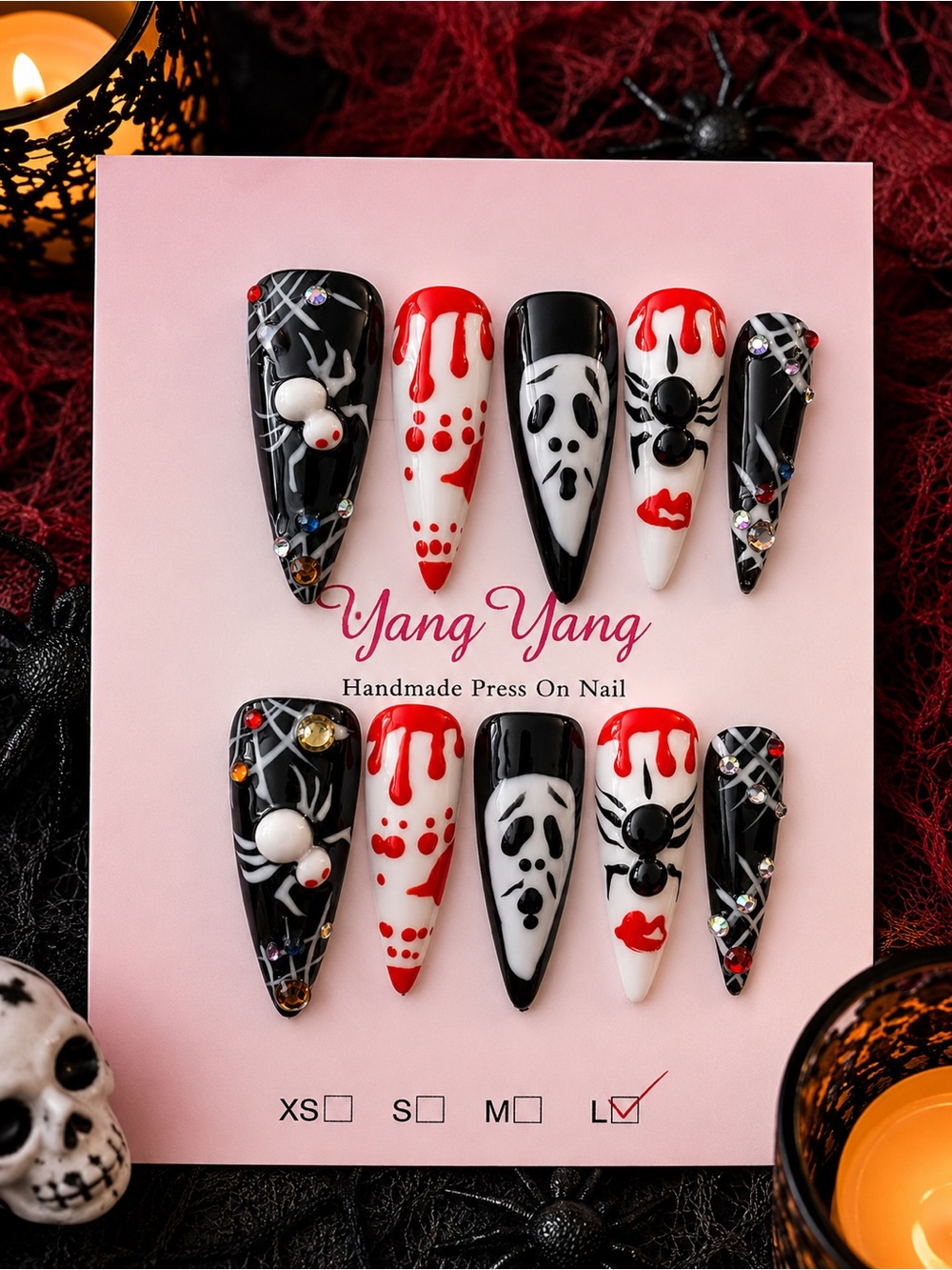 👻 Halloween Scream & Spider Press-On Nails 🕷️🩸